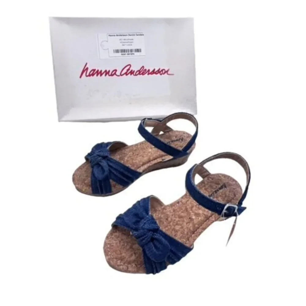NIB Hanna Andersson Blue Denim Sandals Size 13 Cathrin‎ Buckle Bow